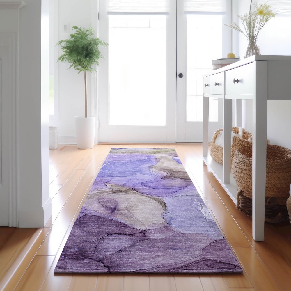 Premium Machine Washable Mayfield  Purple 2'3" x 7'6" Runner Rug. Picture 5
