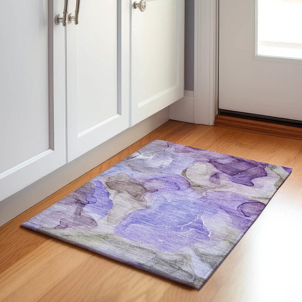 Premium Machine Washable Mayfield  Purple 1'8" x 2'6" Rug. Picture 5
