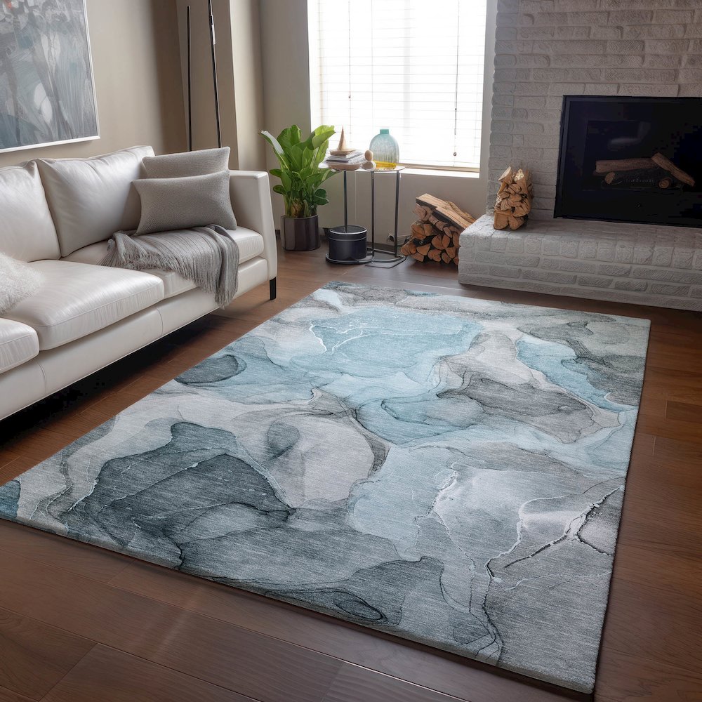Premium Machine Washable Mayfield  Teal 2'6" x 3'10" Rug. Picture 6