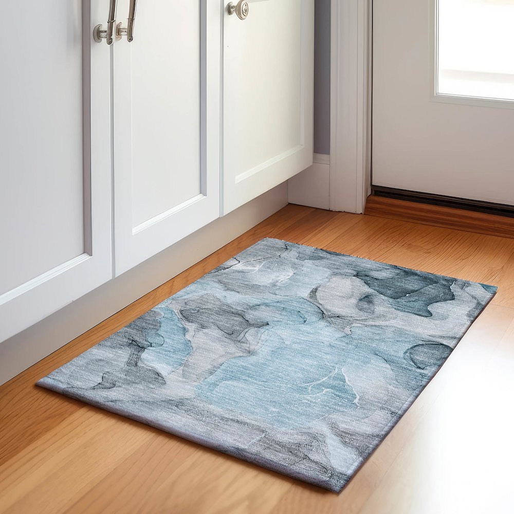 Premium Machine Washable Mayfield  Teal 1'8" x 2'6" Rug. Picture 5