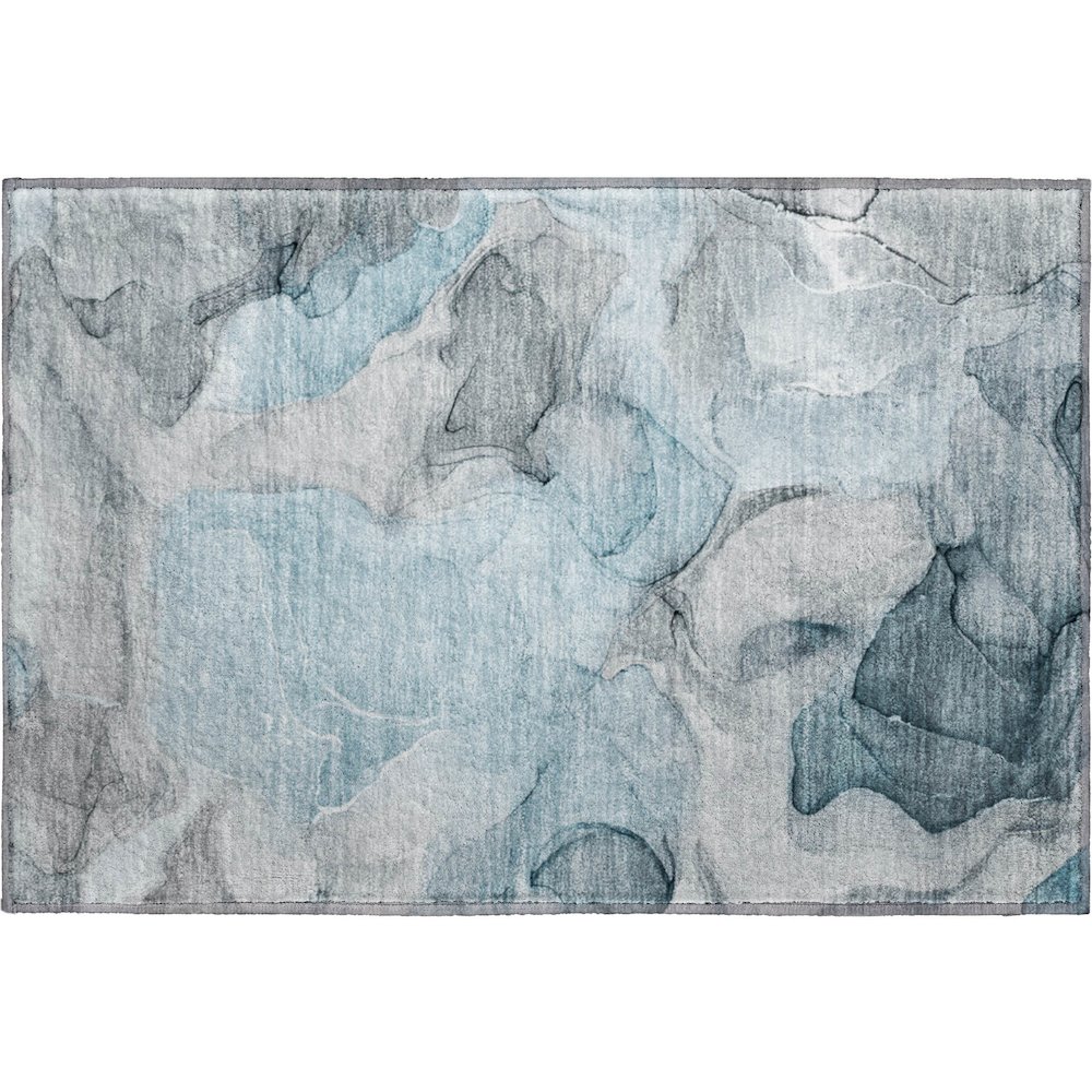 Premium Machine Washable Mayfield  Teal 1'8" x 2'6" Rug. Picture 1