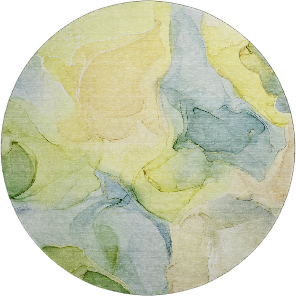 Premium Machine Washable Mayfield  Yellow 8' x 8' Round Rug. Picture 1