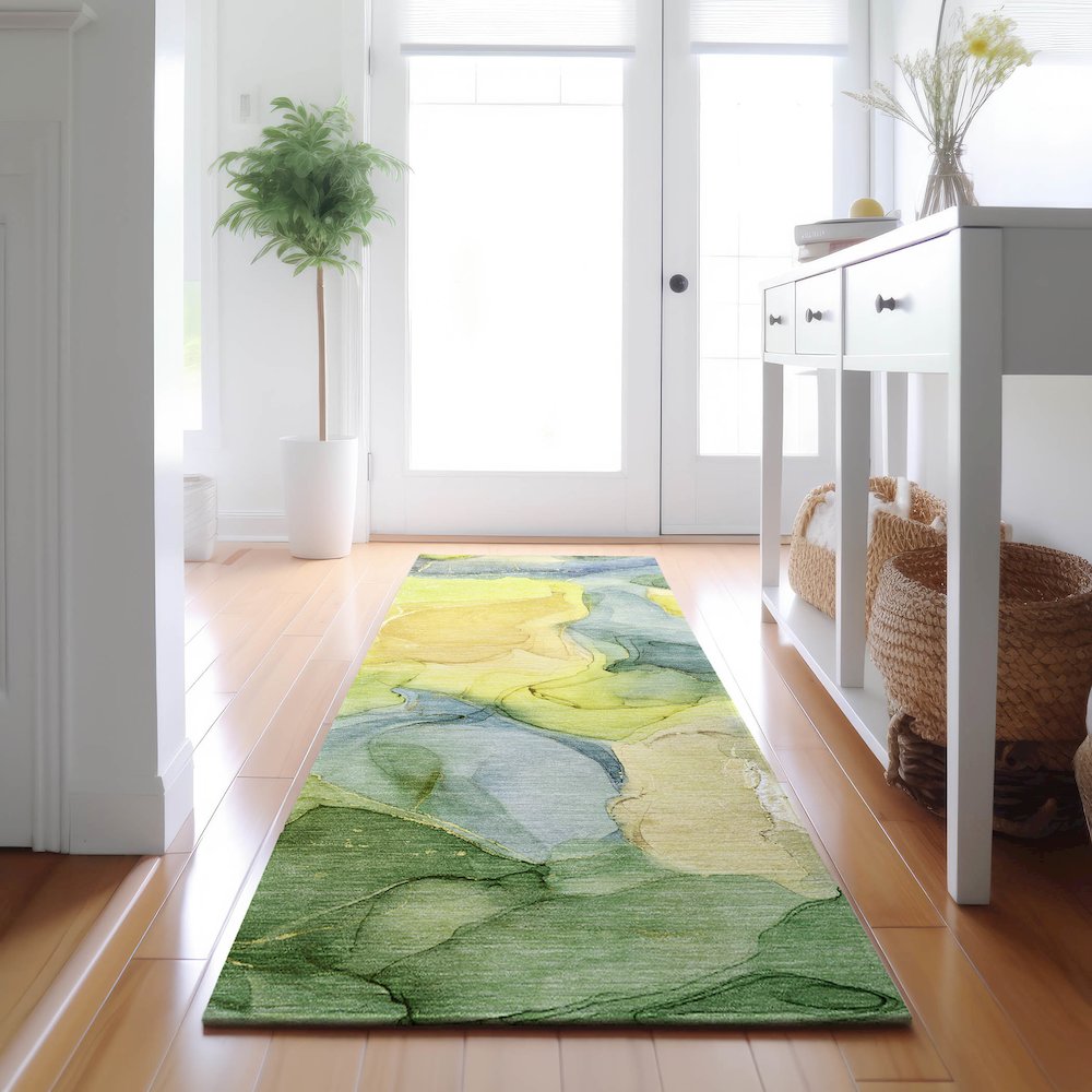 Premium Machine Washable Mayfield  Yellow 2'3" x 7'6" Runner Rug. Picture 5