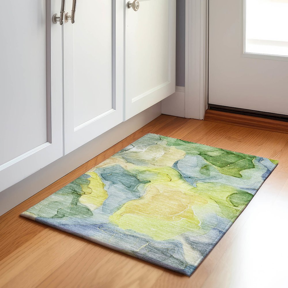 Premium Machine Washable Mayfield  Yellow 1'8" x 2'6" Rug. Picture 5