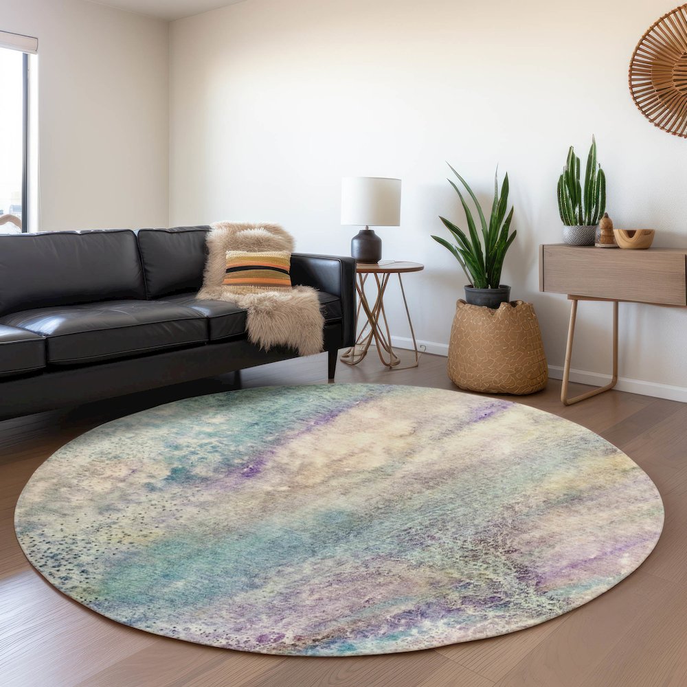 Premium Machine Washable Mayfield  Blue 8' x 8' Round Rug. Picture 5