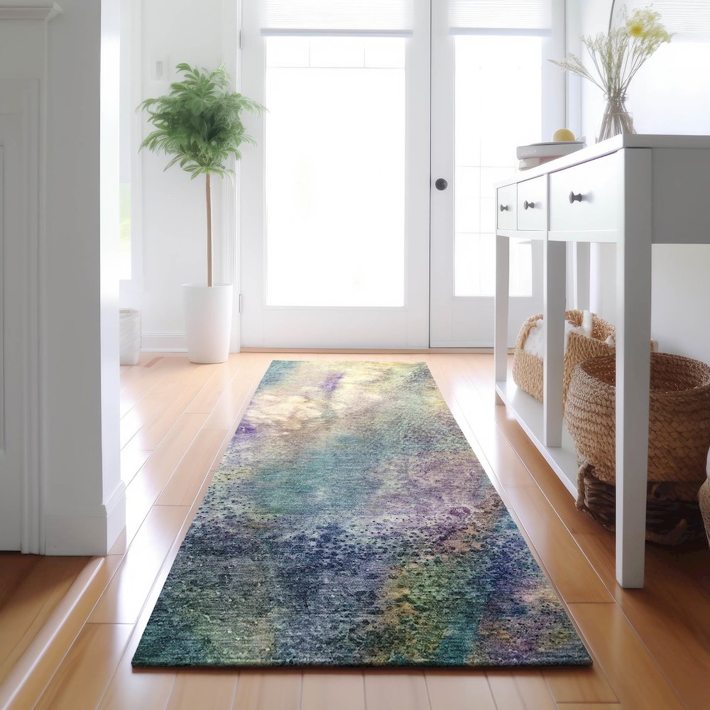 Premium Machine Washable Mayfield  Blue 2'3" x 7'6" Runner Rug. Picture 5