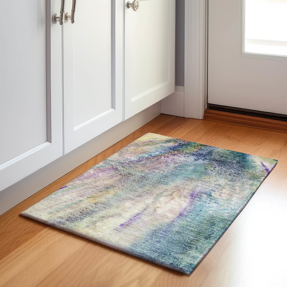 Premium Machine Washable Mayfield  Blue 1'8" x 2'6" Rug. Picture 5