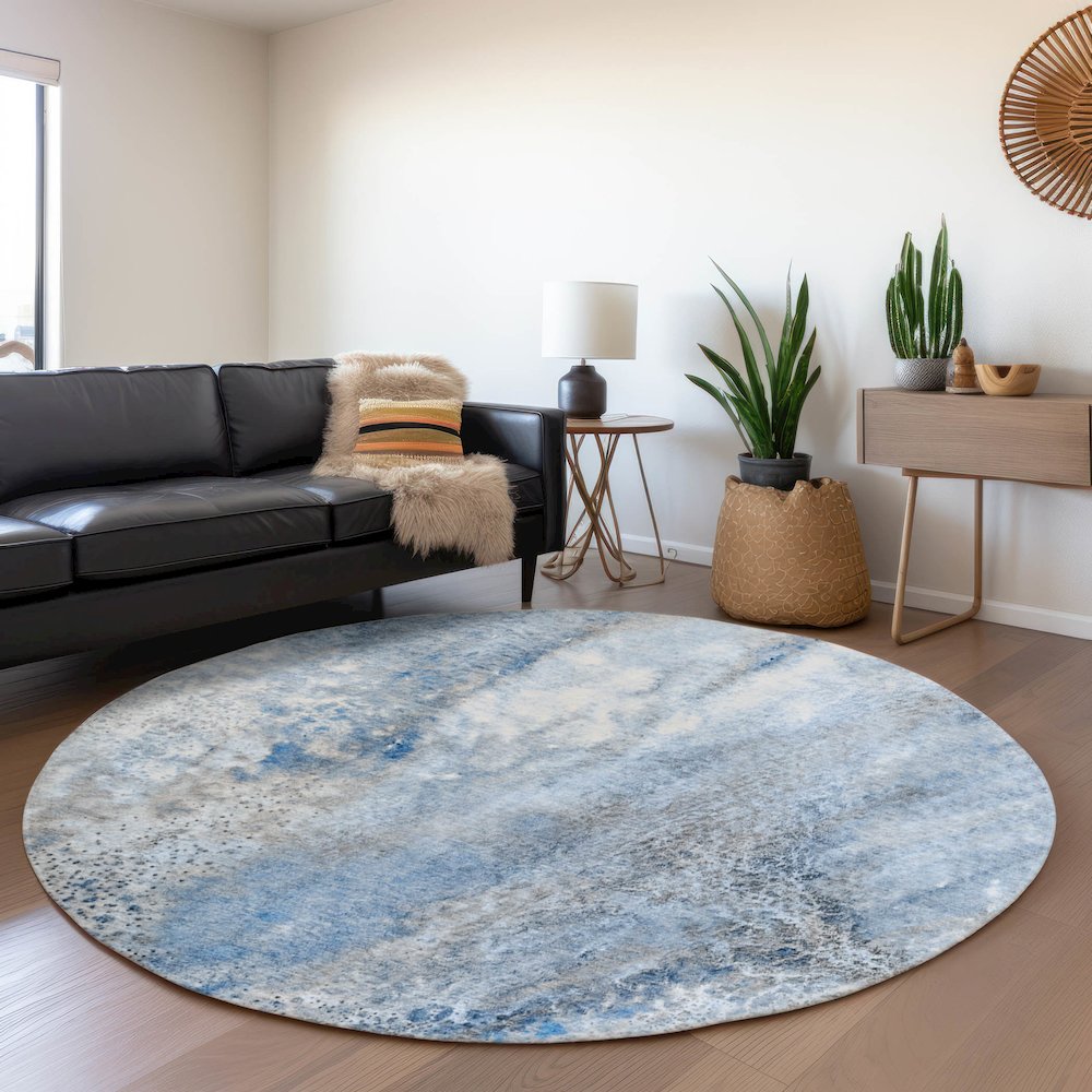 Premium Machine Washable Mayfield  Navy 8' x 8' Round Rug. Picture 5