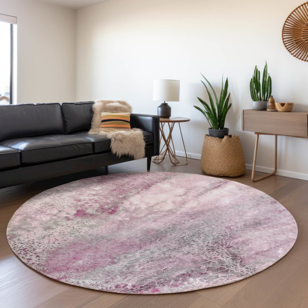 Premium Machine Washable Mayfield  Pink 8' x 8' Round Rug. Picture 5