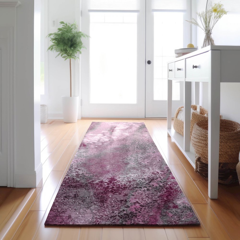 Premium Machine Washable Mayfield  Pink 2'3" x 7'6" Runner Rug. Picture 5