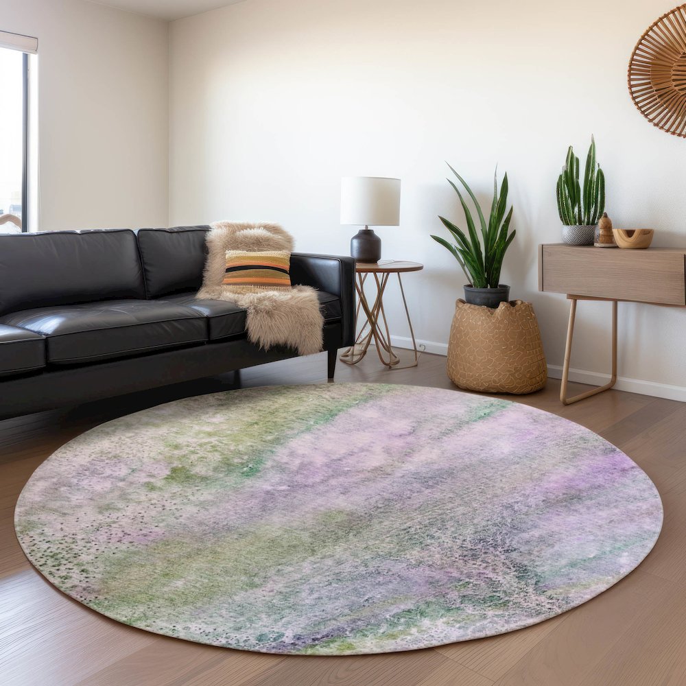 Premium Machine Washable Mayfield  Purple 8' x 8' Round Rug. Picture 5