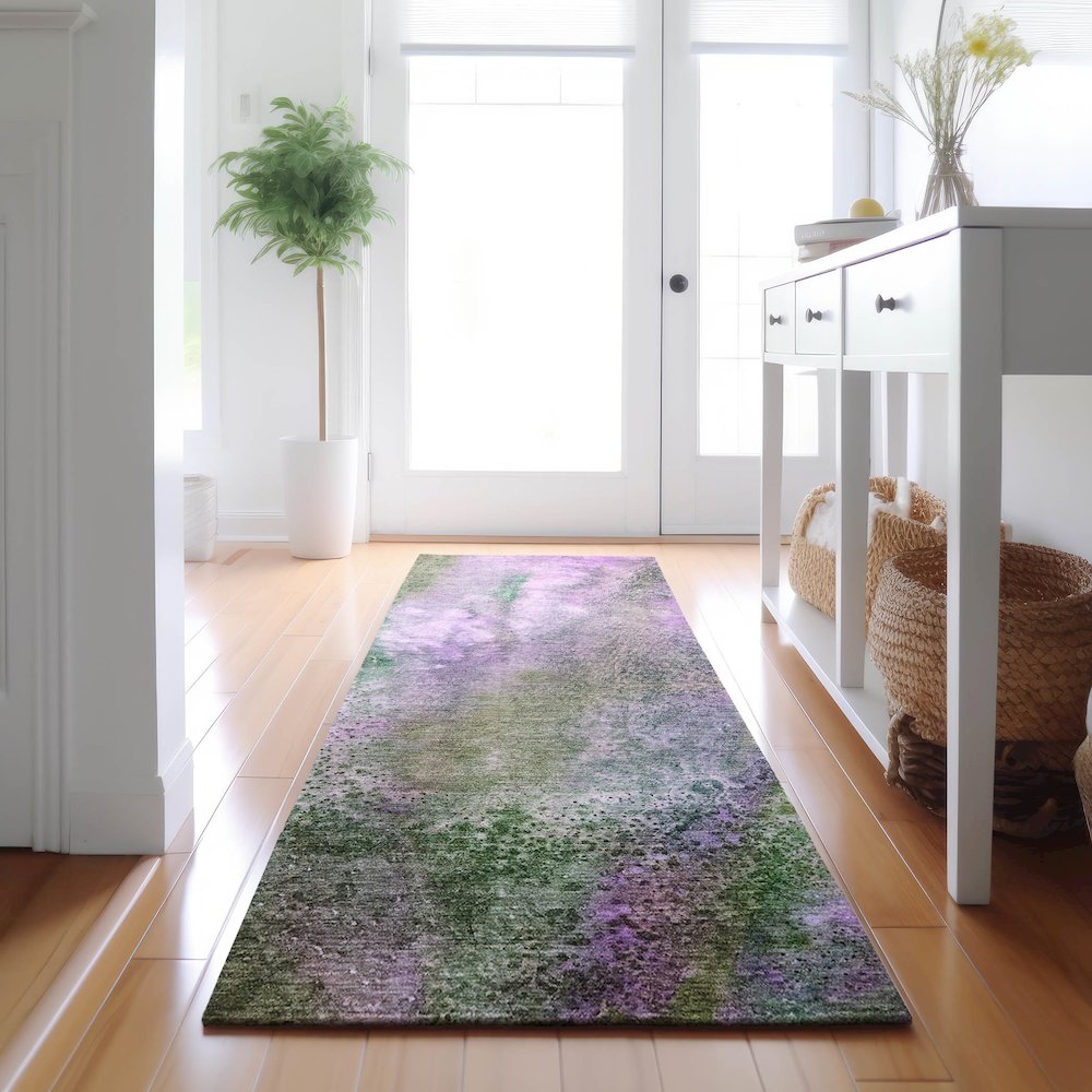 Premium Machine Washable Mayfield  Purple 2'3" x 7'6" Runner Rug. Picture 5