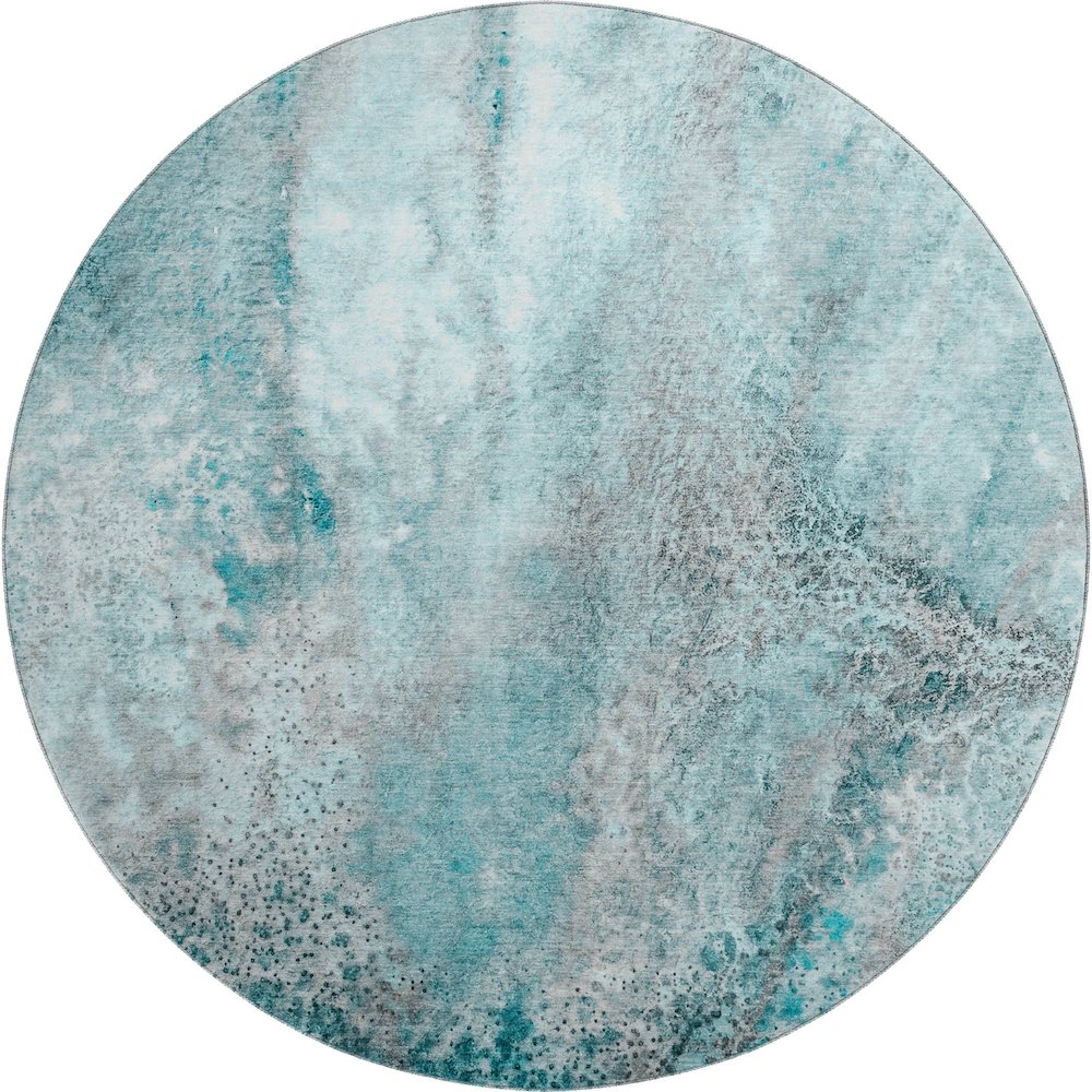 Premium Machine Washable Mayfield  Teal 8' x 8' Round Rug. Picture 1