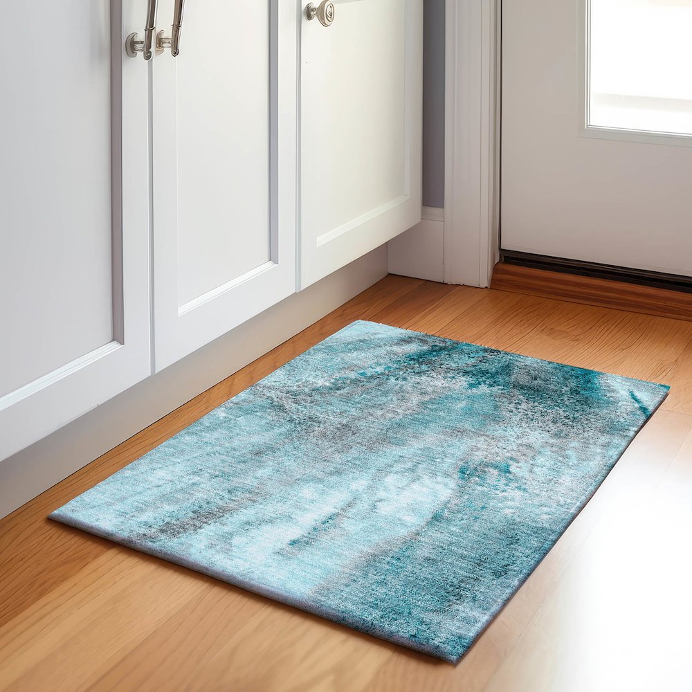 Premium Machine Washable Mayfield  Teal 1'8" x 2'6" Rug. Picture 5