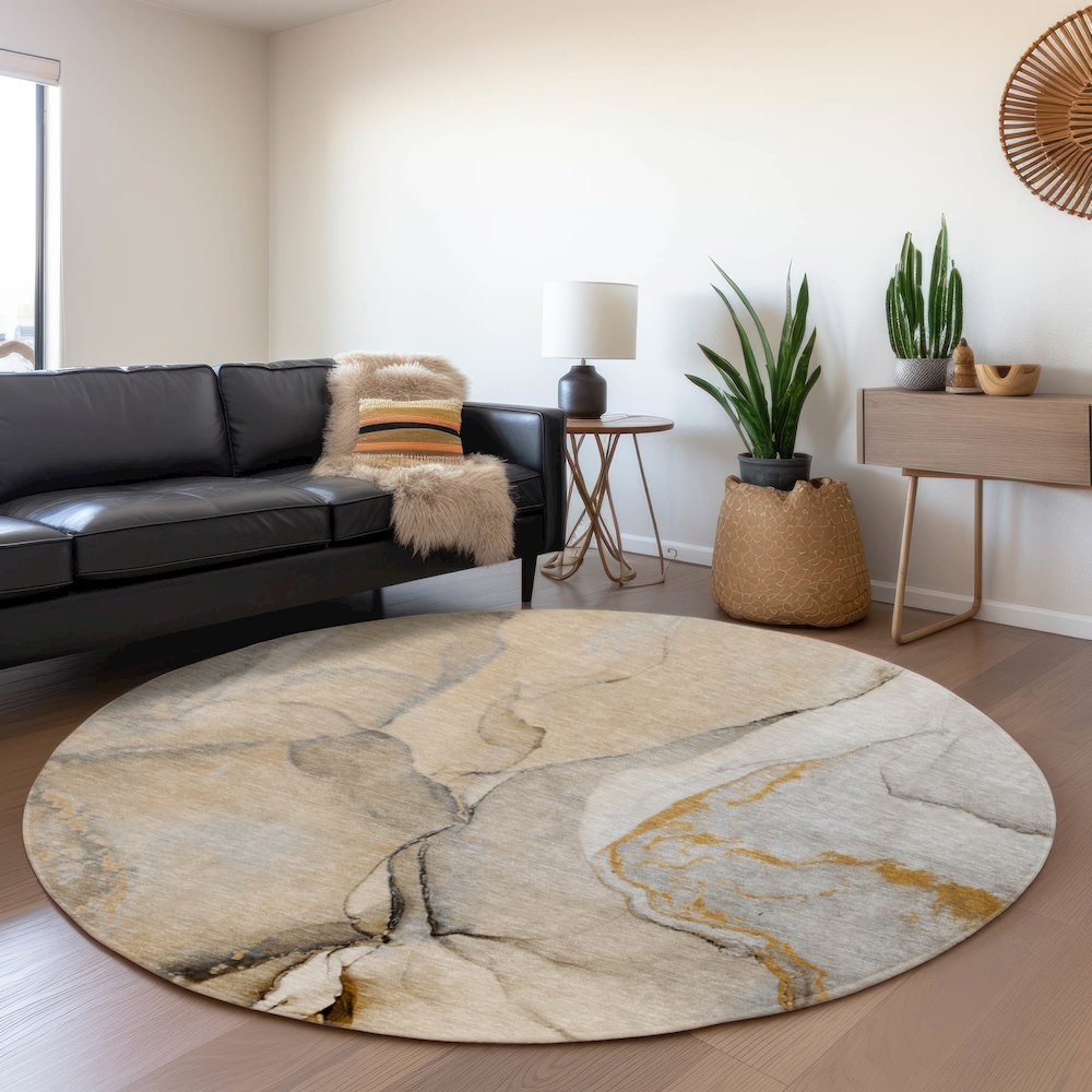 Premium Machine Washable Mayfield  Beige 8' x 8' Round Rug. Picture 5