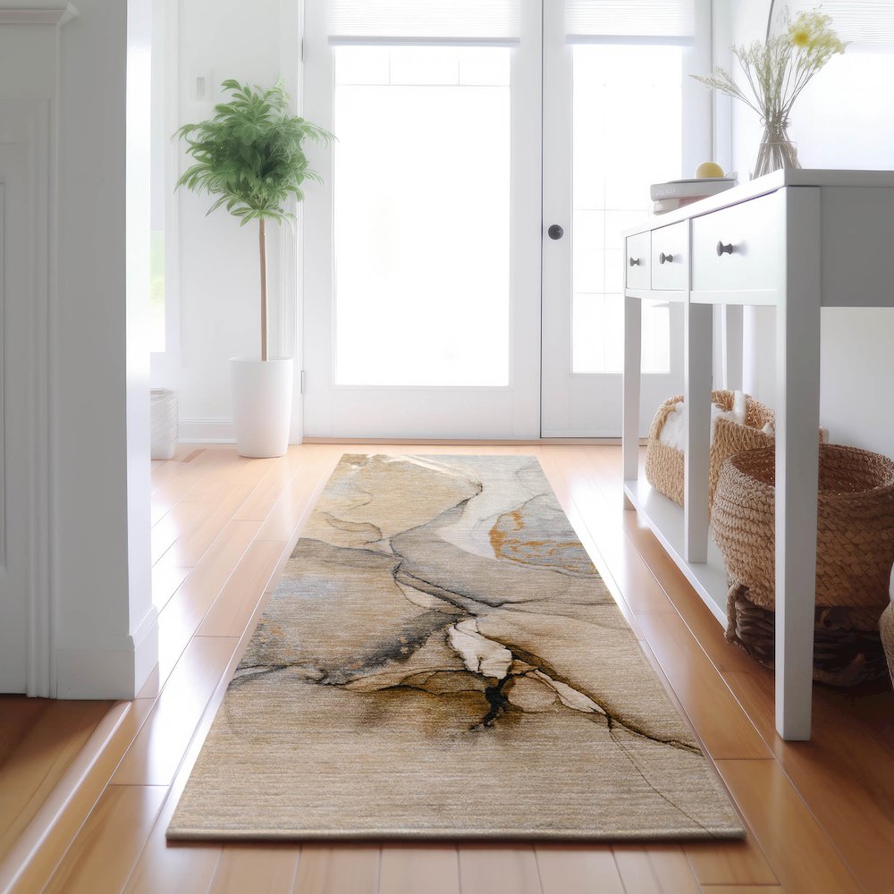 Premium Machine Washable Mayfield  Beige 2'3" x 7'6" Runner Rug. Picture 5