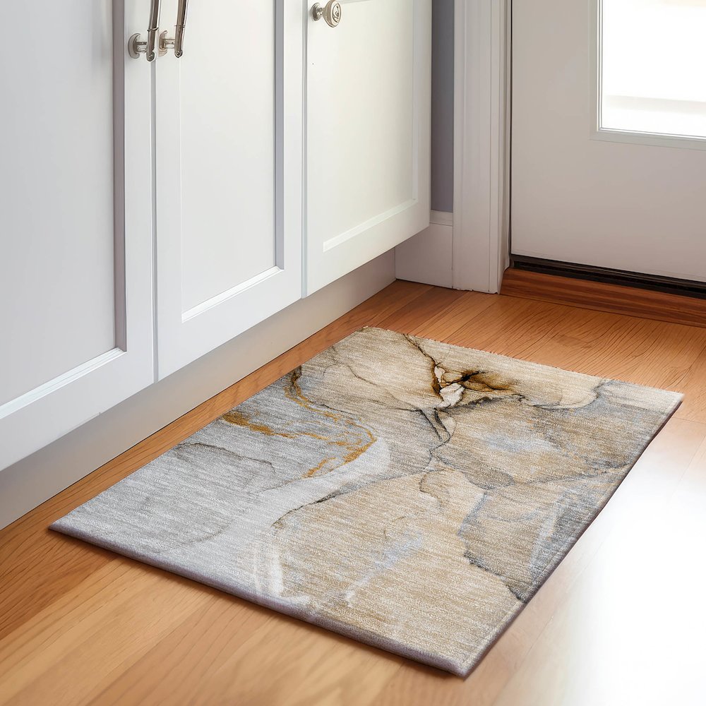 Premium Machine Washable Mayfield  Beige 1'8" x 2'6" Rug. Picture 5