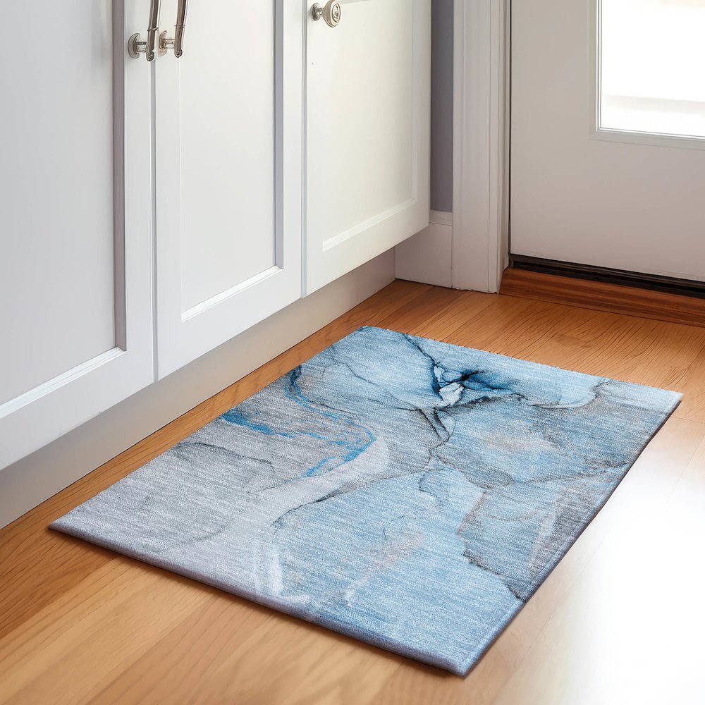 Premium Machine Washable Mayfield  Blue 1'8" x 2'6" Rug. Picture 5
