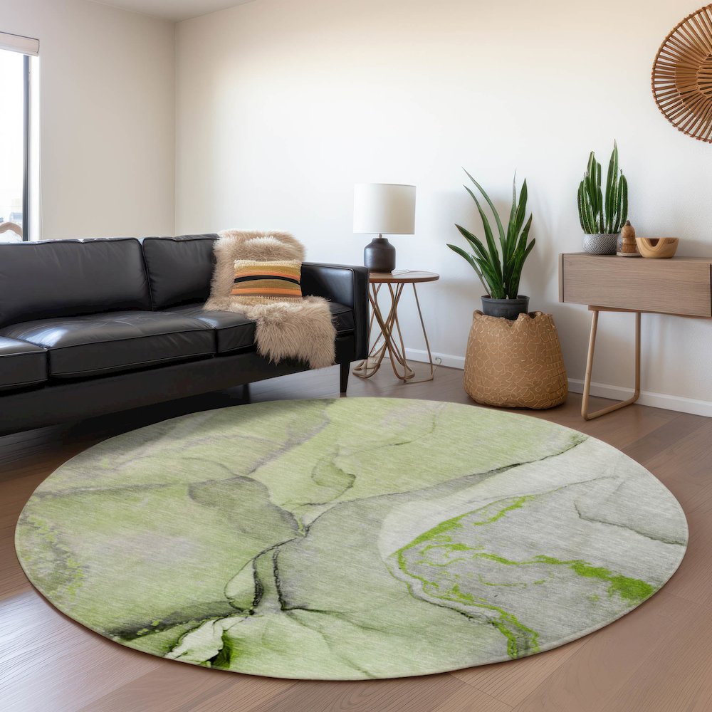 Premium Machine Washable Mayfield  Green 8' x 8' Round Rug. Picture 5