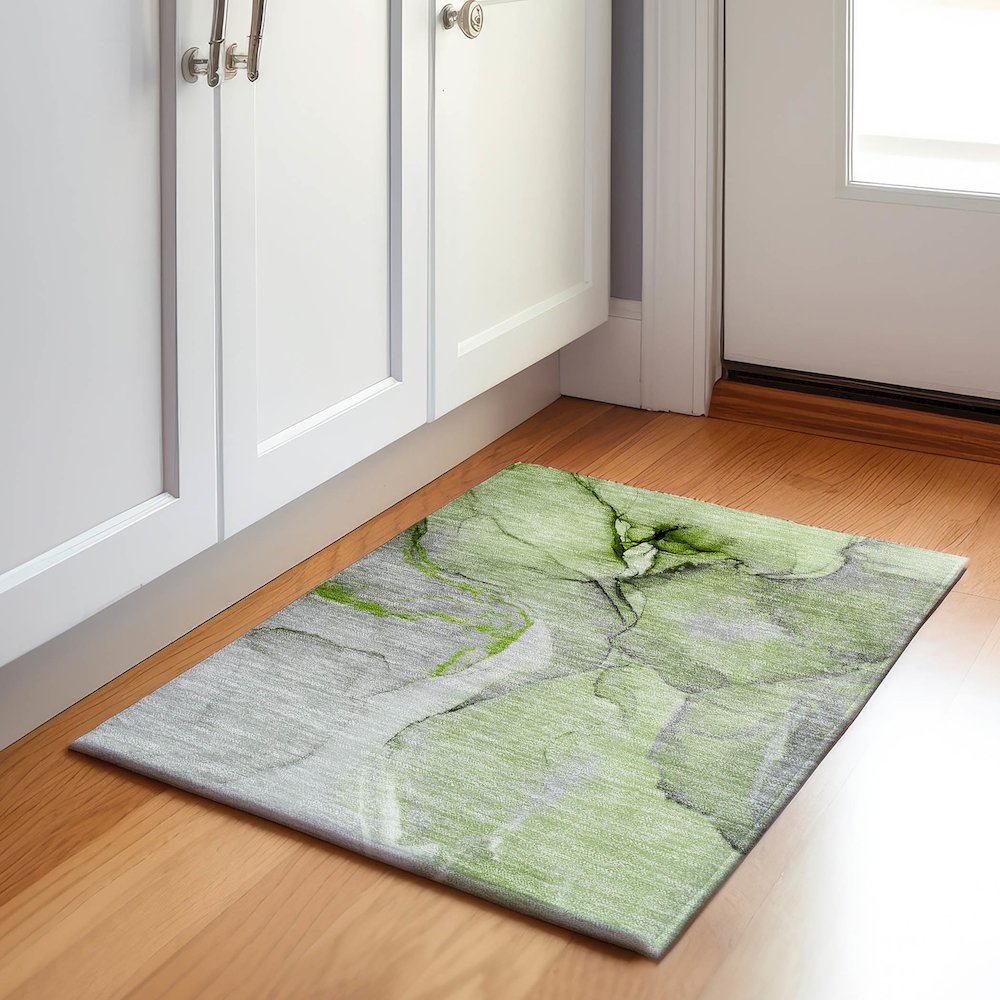 Premium Machine Washable Mayfield  Green 1'8" x 2'6" Rug. Picture 5