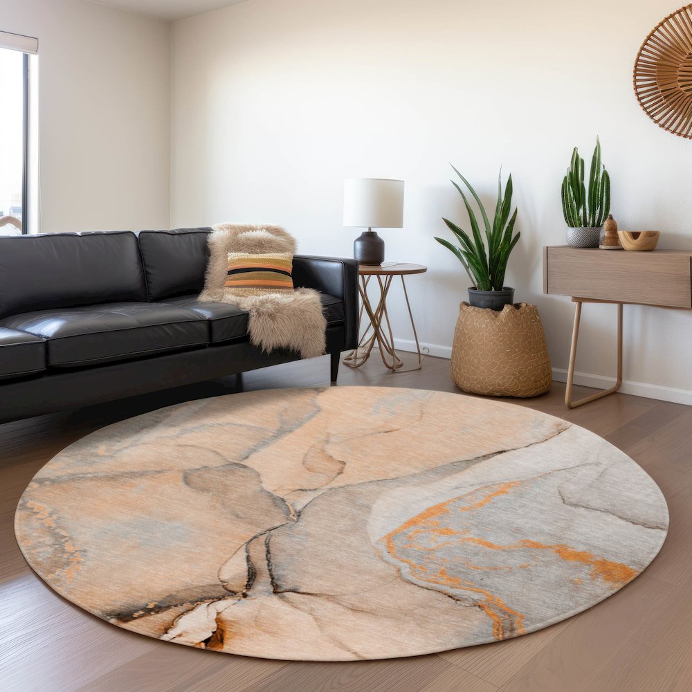 Premium Machine Washable Mayfield  Orange 8' x 8' Round Rug. Picture 5