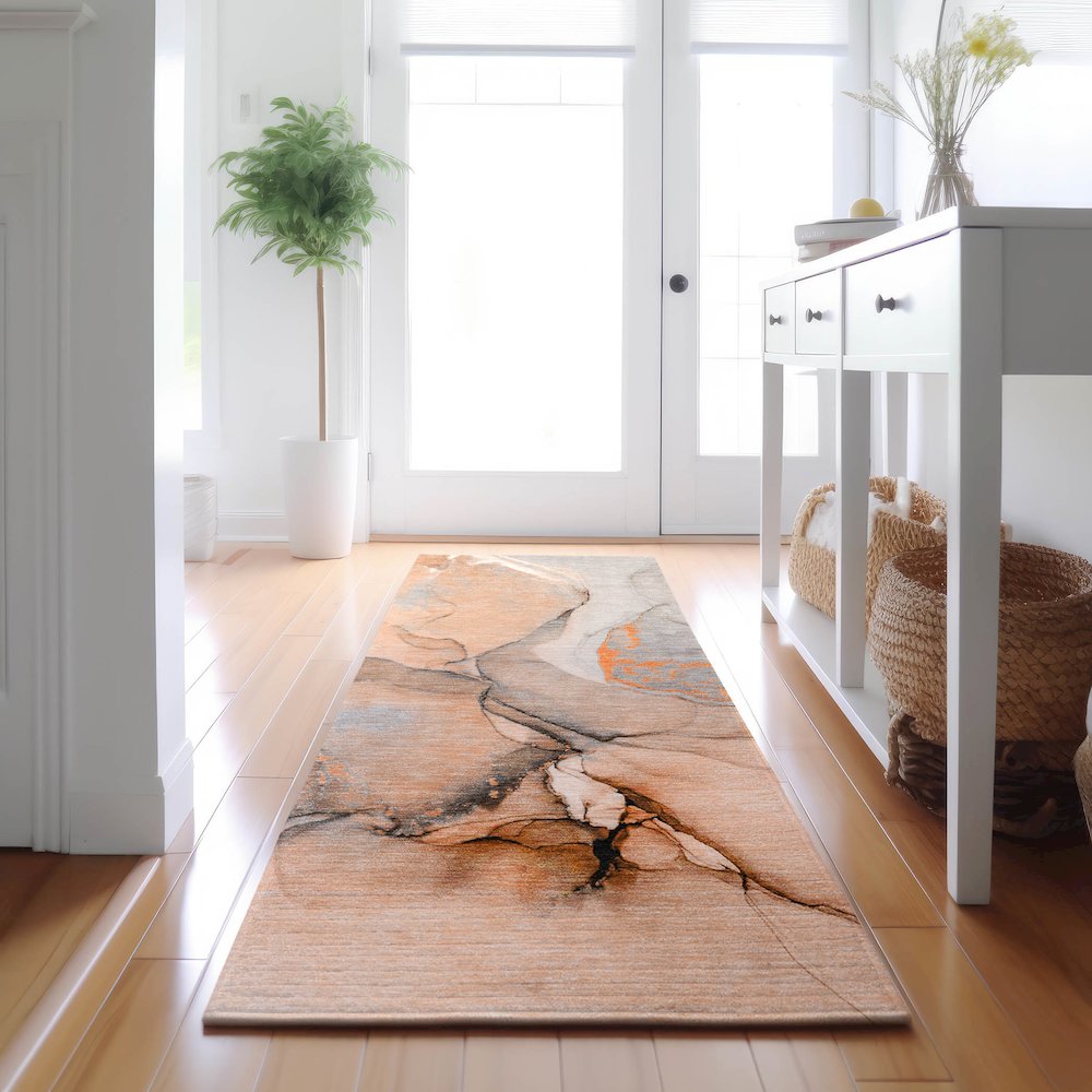 Premium Machine Washable Mayfield  Orange 2'3" x 7'6" Runner Rug. Picture 5