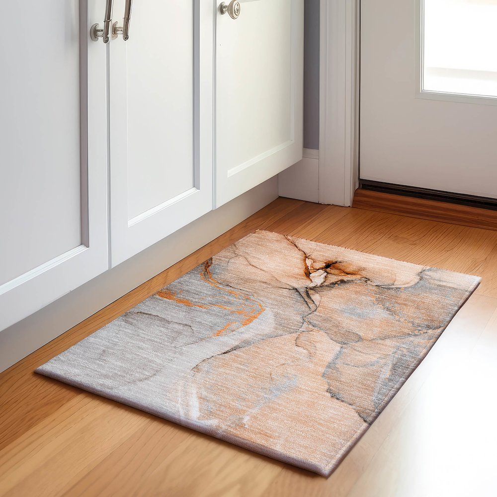Premium Machine Washable Mayfield  Orange 1'8" x 2'6" Rug. Picture 5