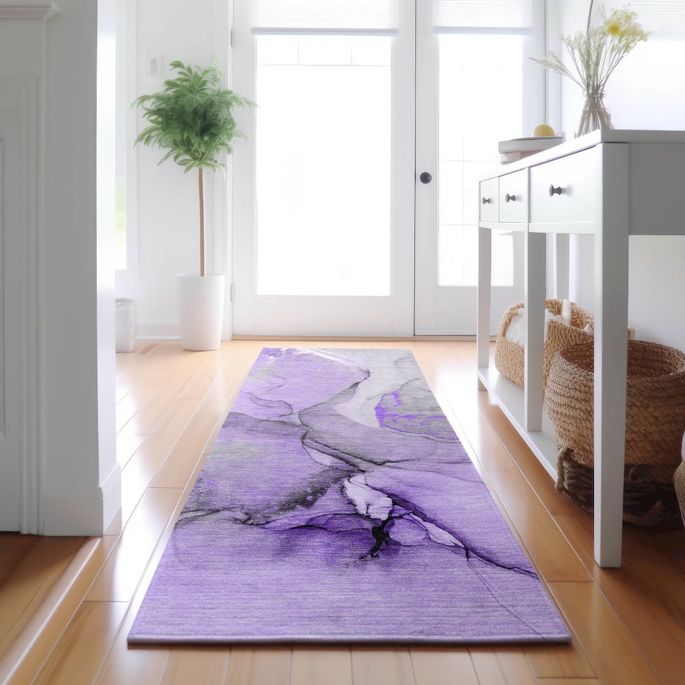 Premium Machine Washable Mayfield  Purple 2'3" x 7'6" Runner Rug. Picture 5