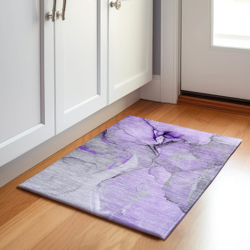 Premium Machine Washable Mayfield  Purple 1'8" x 2'6" Rug. Picture 5