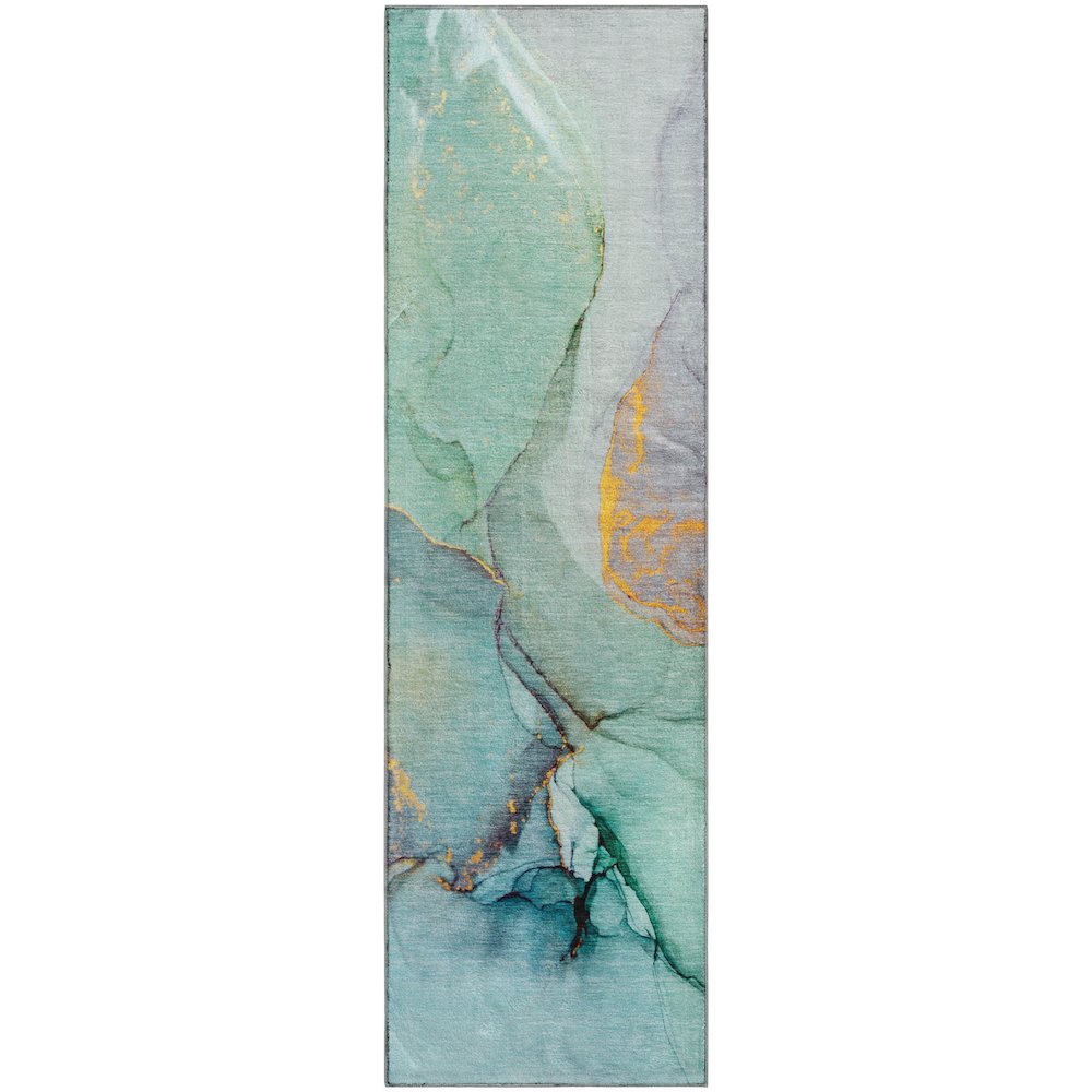 Premium Machine Washable Mayfield  Teal 2'3" x 7'6" Runner Rug. Picture 1