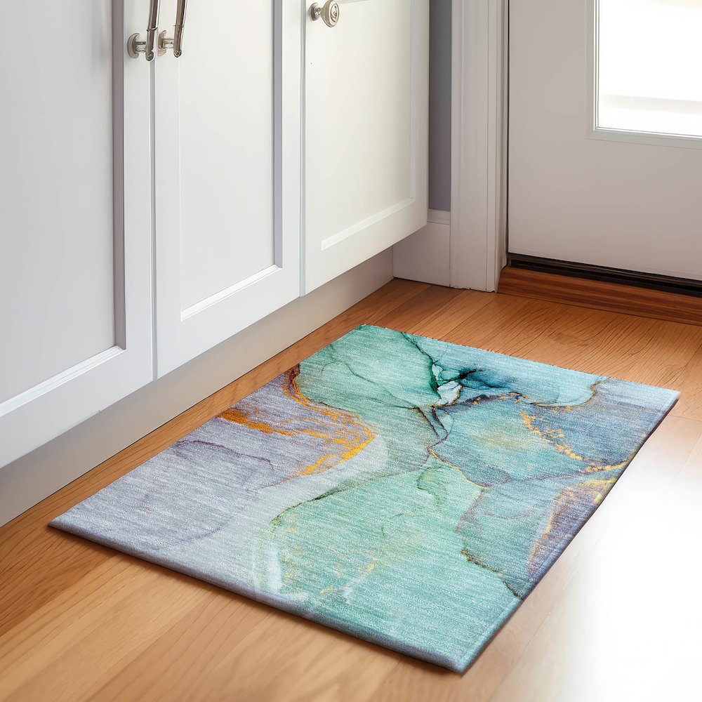 Premium Machine Washable Mayfield  Teal 1'8" x 2'6" Rug. Picture 5