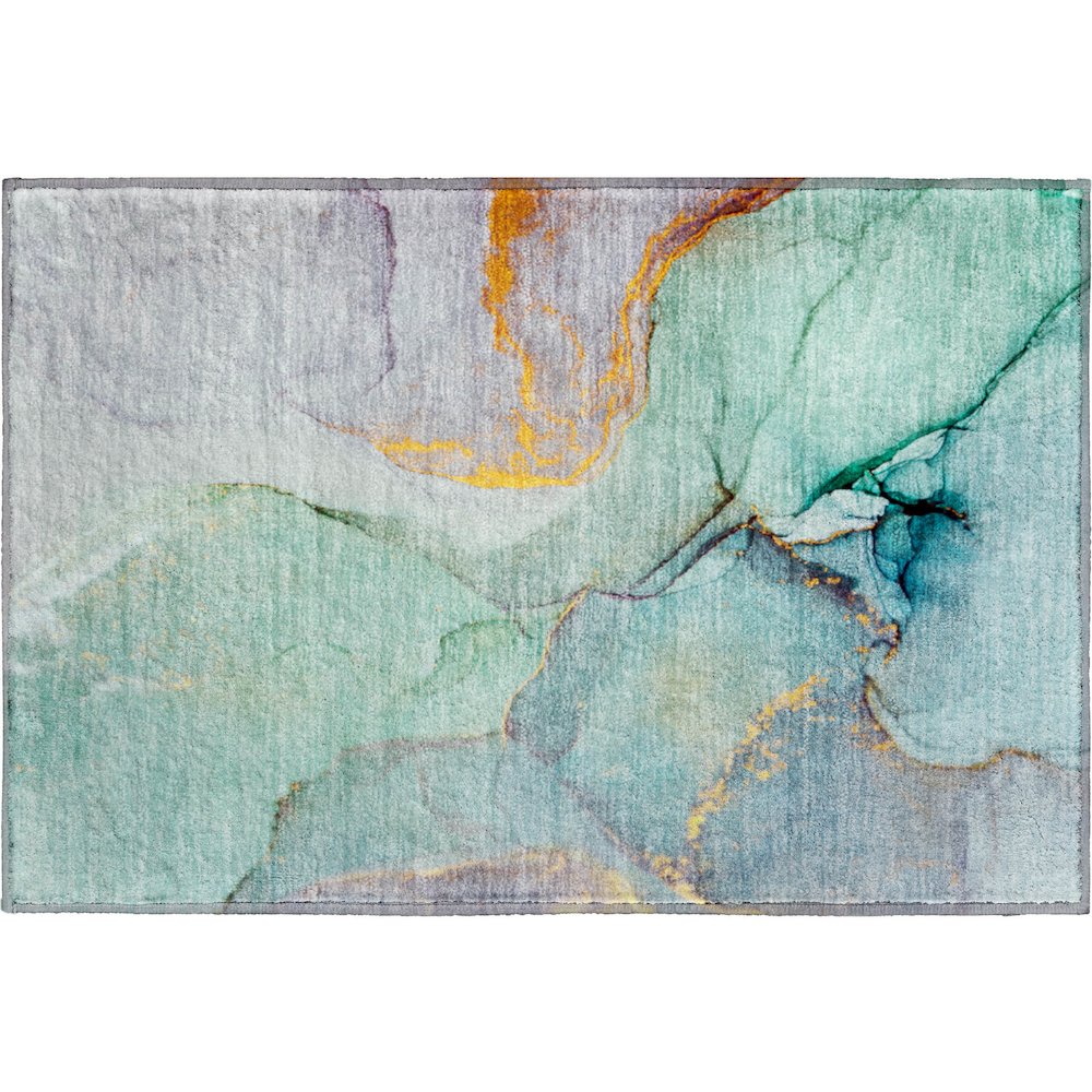 Premium Machine Washable Mayfield  Teal 1'8" x 2'6" Rug. Picture 1