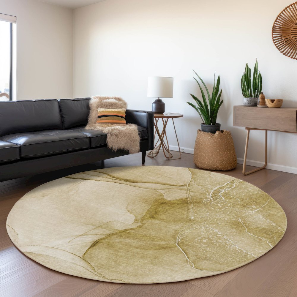 Premium Machine Washable Mayfield  Beige 8' x 8' Round Rug. Picture 5