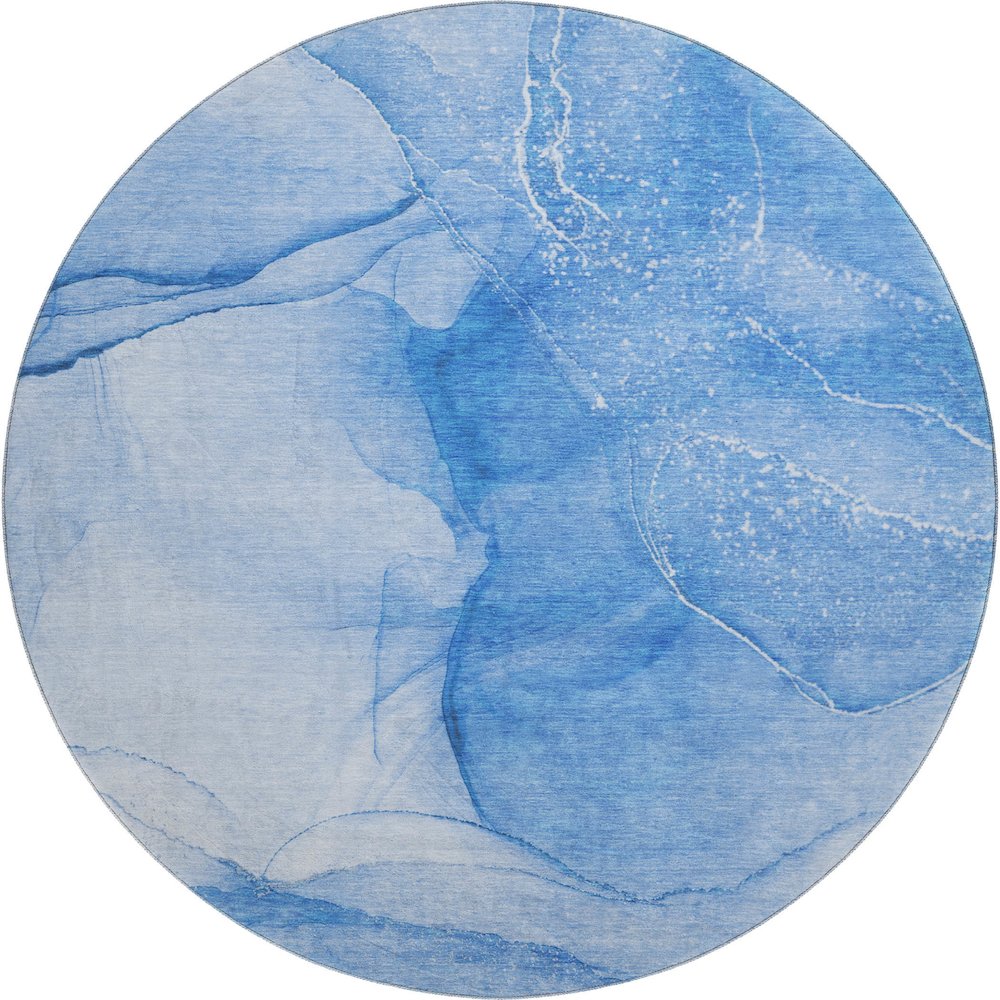 Premium Machine Washable Mayfield  Blue 8' x 8' Round Rug. Picture 1
