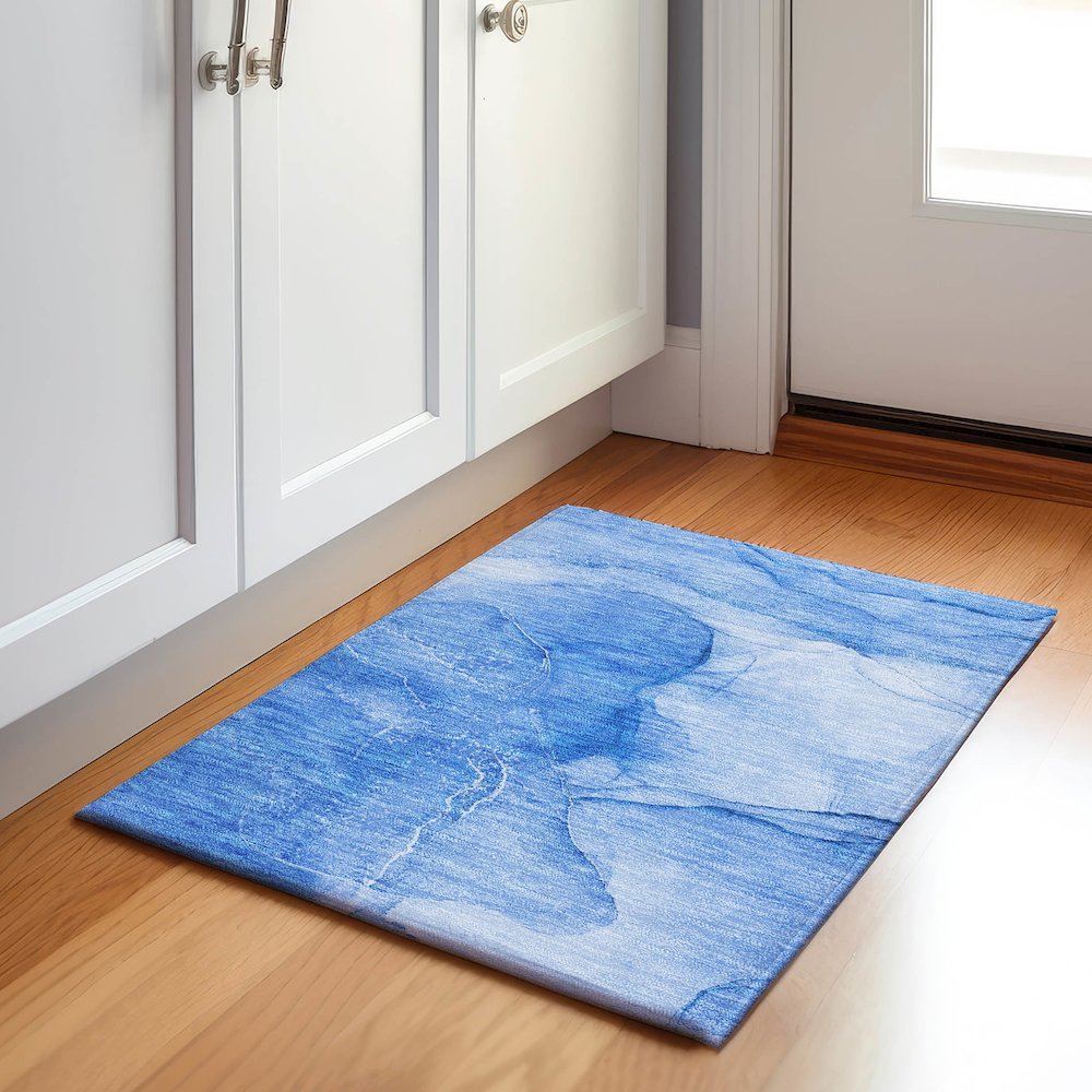 Premium Machine Washable Mayfield  Blue 1'8" x 2'6" Rug. Picture 5