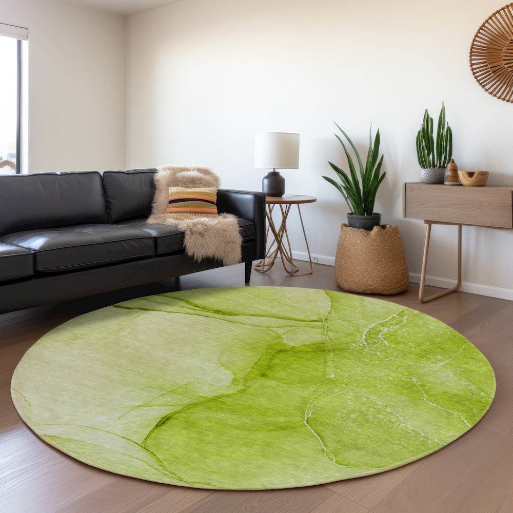 Premium Machine Washable Mayfield  Green 8' x 8' Round Rug. Picture 5