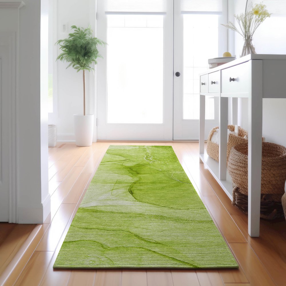 Premium Machine Washable Mayfield  Green 2'3" x 7'6" Runner Rug. Picture 5