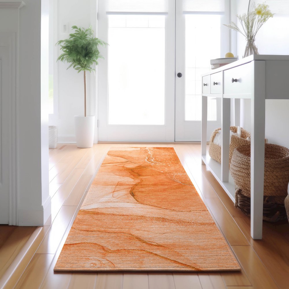 Premium Machine Washable Mayfield  Orange 2'3" x 7'6" Runner Rug. Picture 5