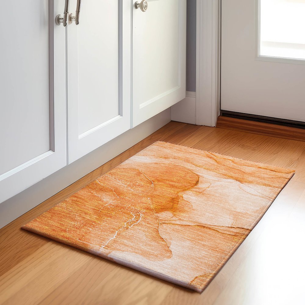 Premium Machine Washable Mayfield  Orange 1'8" x 2'6" Rug. Picture 5