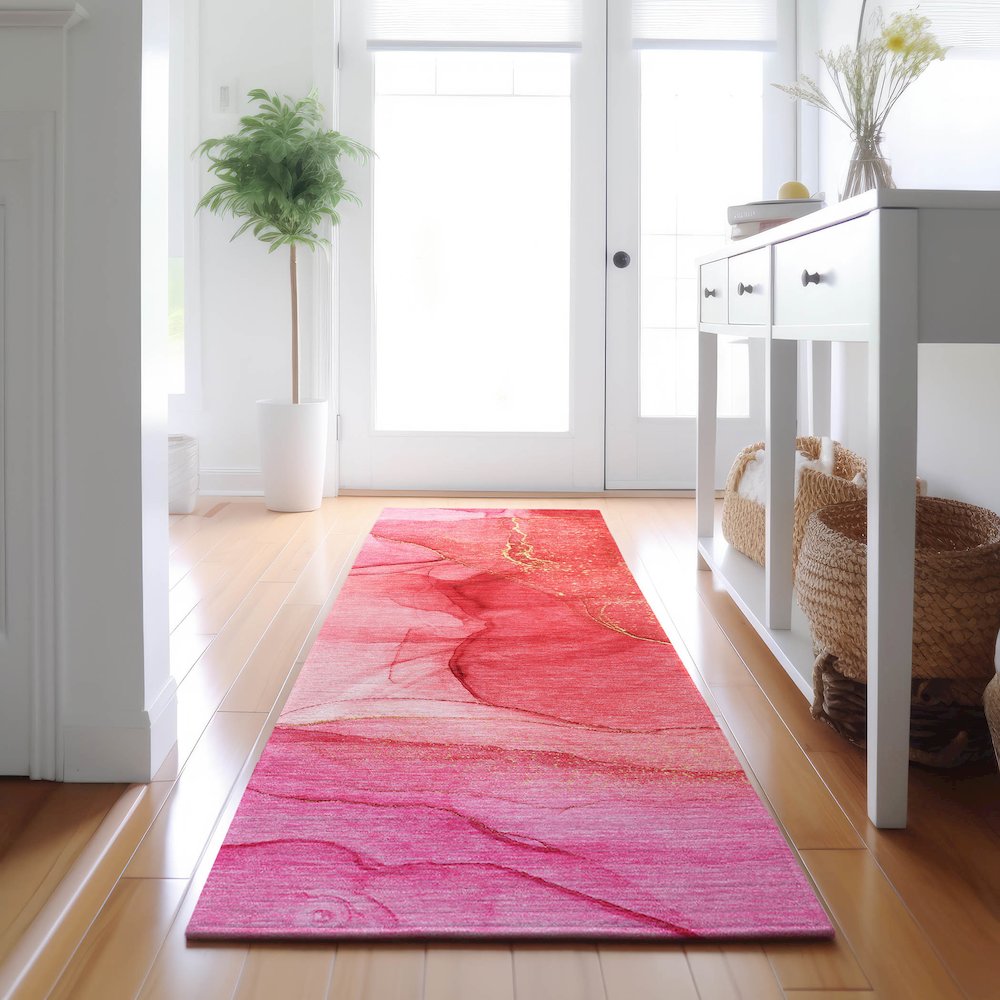 Premium Machine Washable Mayfield  Pink 2'3" x 7'6" Runner Rug. Picture 5