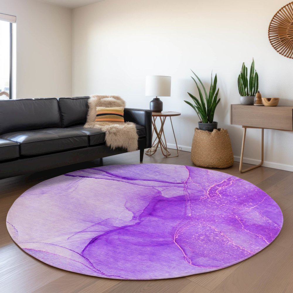 Premium Machine Washable Mayfield  Purple 8' x 8' Round Rug. Picture 5