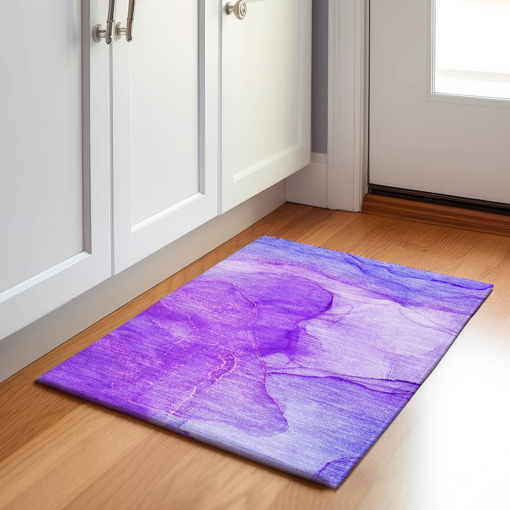 Premium Machine Washable Mayfield  Purple 1'8" x 2'6" Rug. Picture 5