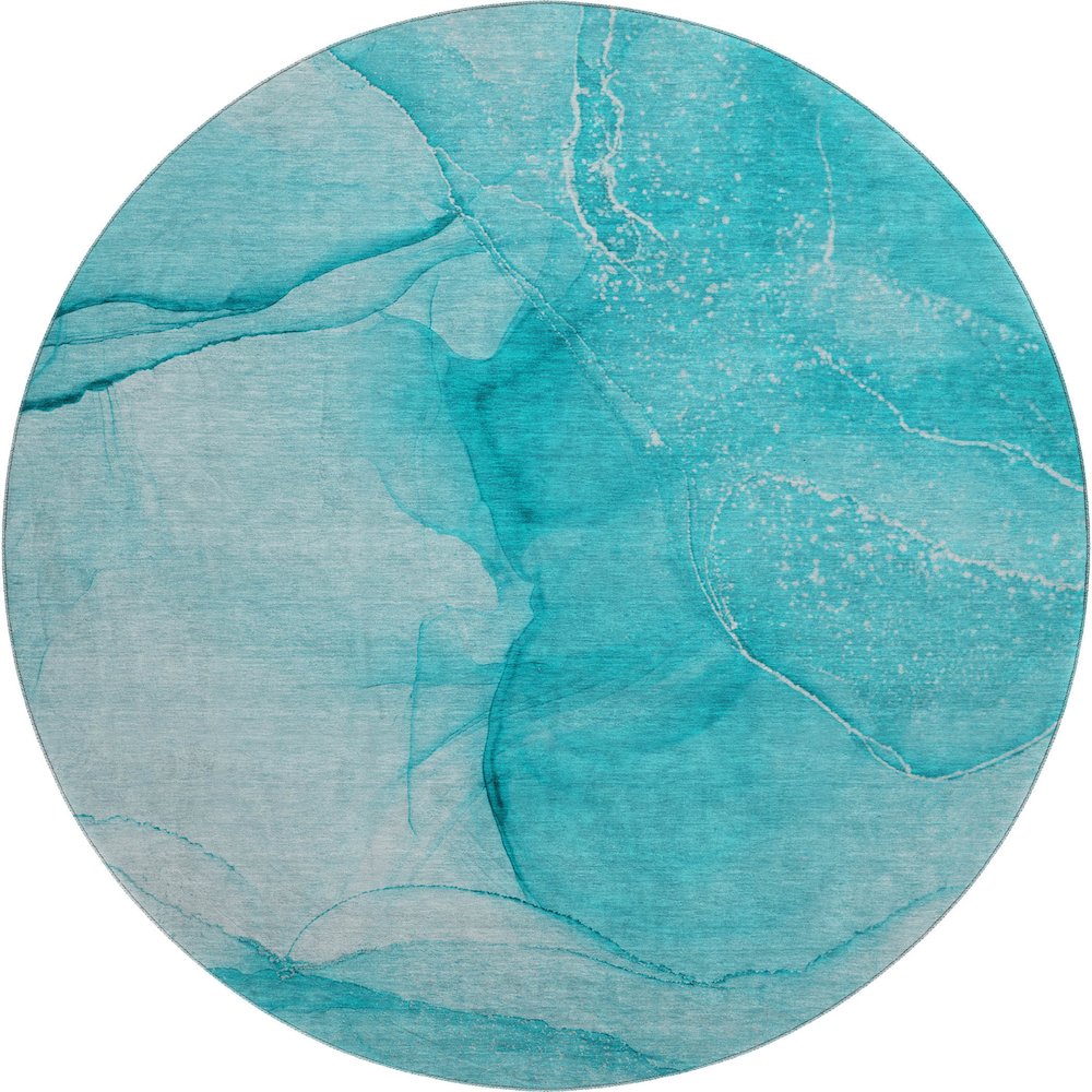 Premium Machine Washable Mayfield  Teal 8' x 8' Round Rug. Picture 1