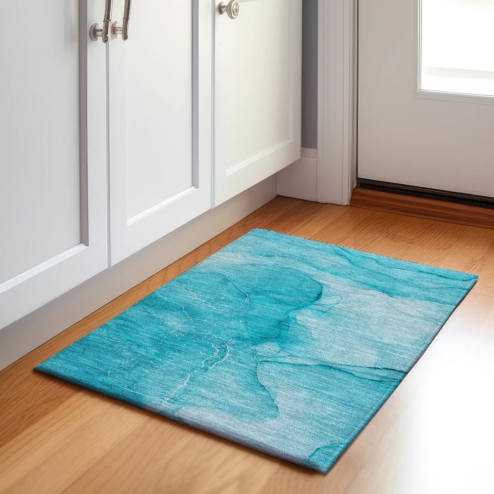 Premium Machine Washable Mayfield  Teal 1'8" x 2'6" Rug. Picture 5