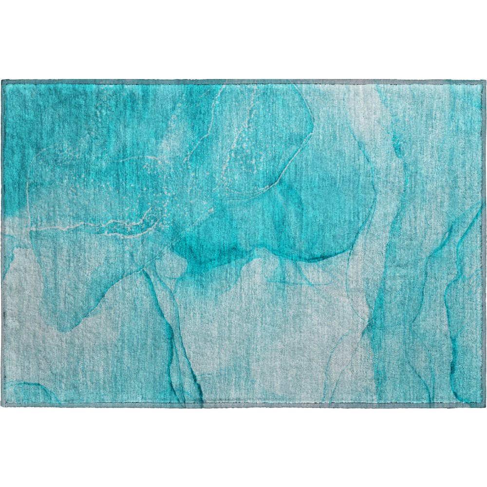 Premium Machine Washable Mayfield  Teal 1'8" x 2'6" Rug. Picture 1