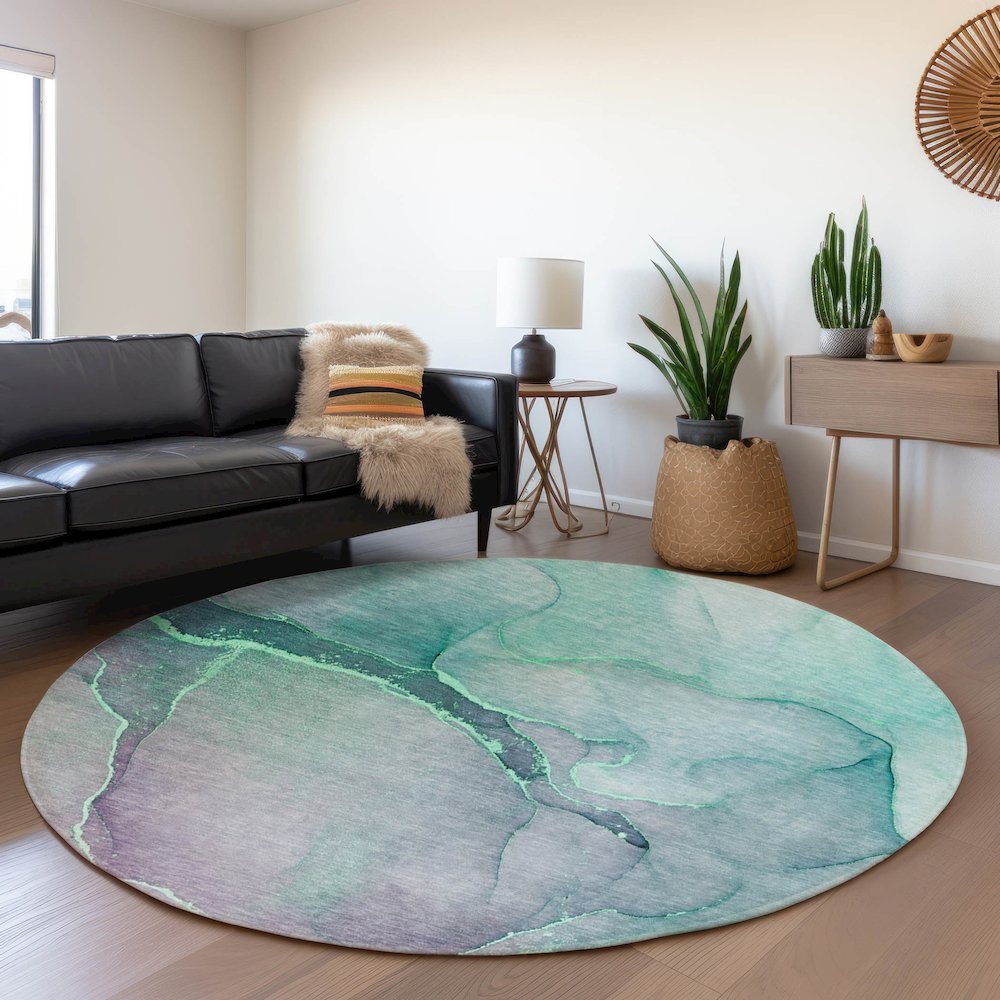 Premium Machine Washable Mayfield  Aloe 8' x 8' Round Rug. Picture 5