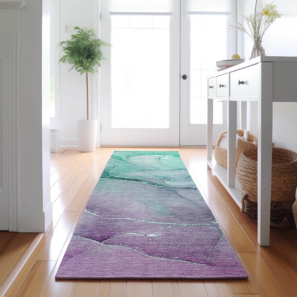 Premium Machine Washable Mayfield  Aloe 2'3" x 7'6" Runner Rug. Picture 5
