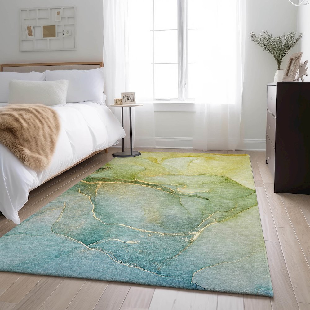 Premium Machine Washable Mayfield  Green 2'6" x 3'10" Rug. Picture 5