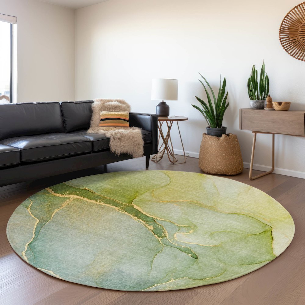 Premium Machine Washable Mayfield  Green 8' x 8' Round Rug. Picture 5