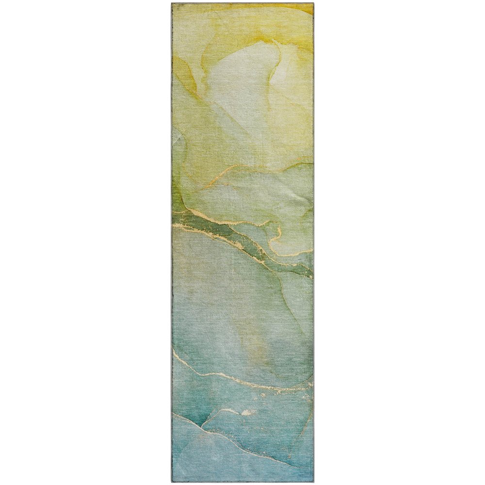 Premium Machine Washable Mayfield  Green 2'3" x 7'6" Runner Rug. Picture 1